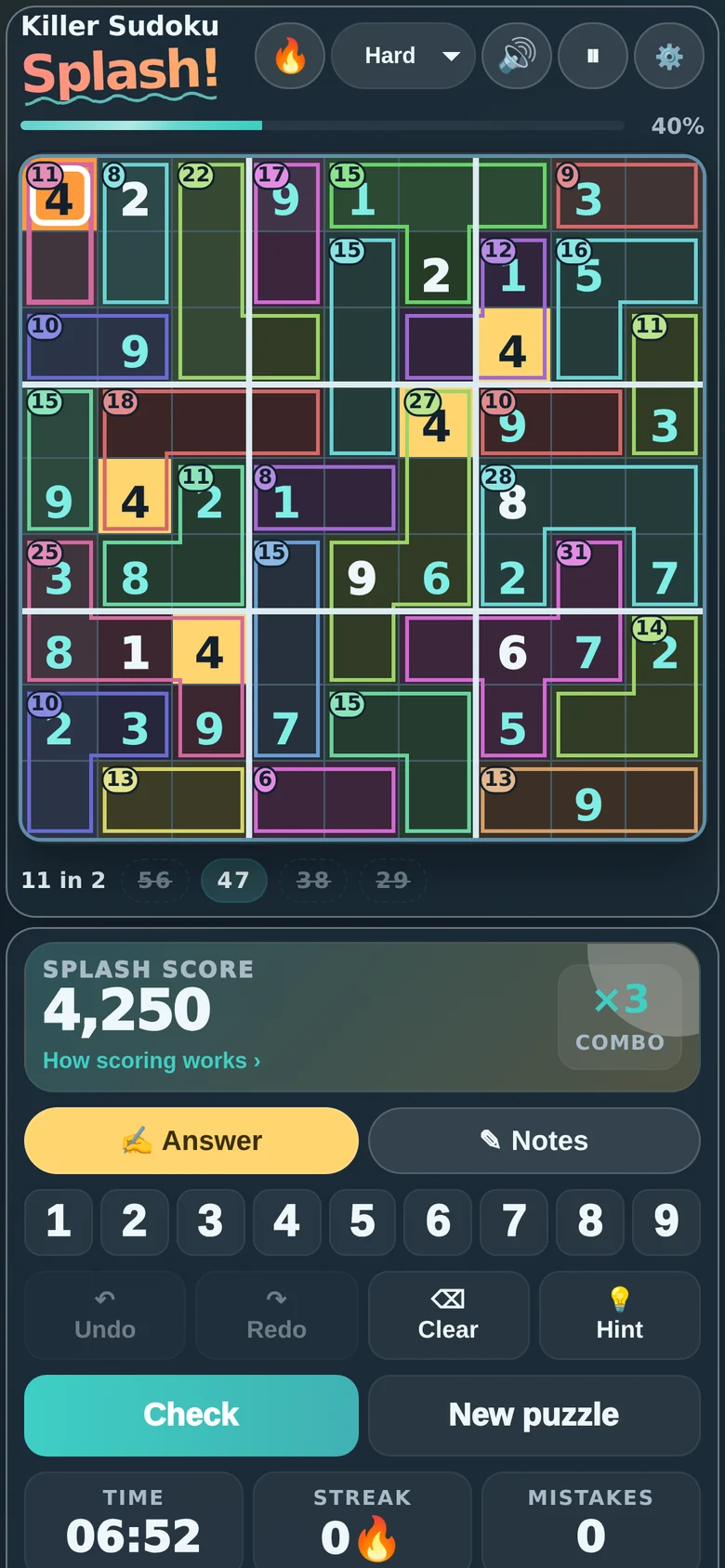 Killer Sudoku in Night mode
