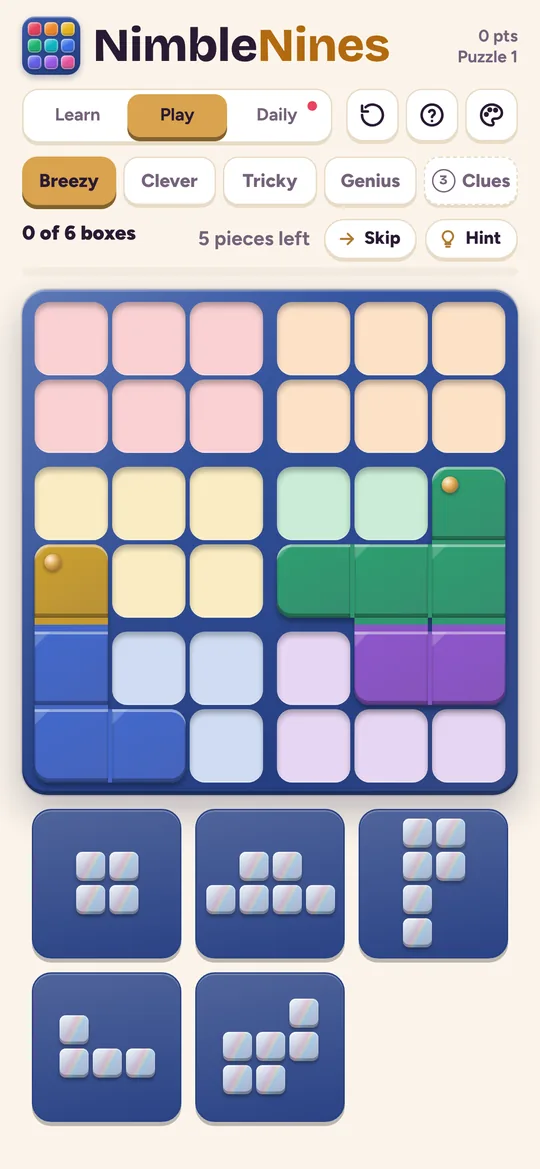 NimbleNines game screen